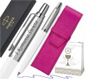 Długopis Parker Jotter BIAŁY z Grawerem i ETUI RÓŻ PREZENT NA KOMUNIĘ