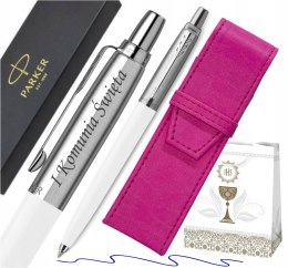 Długopis Parker Jotter BIAŁY z Grawerem i ETUI RÓŻ PREZENT NA KOMUNIĘ
