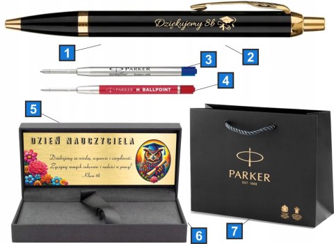 PARKER DŁUGOPIS IM GT ZŁOCONY Z GRAWEREM CZERWONY WKŁAD DLA NAUCZYCIELA