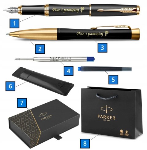 DŁUGOPIS PIÓRO CZARNE ZŁOCONE PARKER URBAN W PUDEŁKU PREMIUM Z ETUI Z GRAWEREM I TABLICZKA na ŚWIĘTA