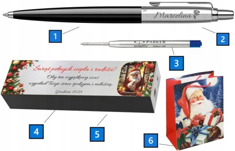 DŁUGOPIS PARKER JOTTER CZARNY Z GAWEREM I BLASZKĄ NA PREZENT ŚWIĄTECZNY