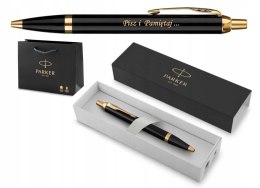DŁUGOPIS PARKER IM CZARNY ZE ZŁOTEM Z GRAWEREM I TOREBKĄ PREZENTOWĄ
