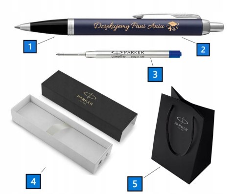 DŁUGOPIS PARKER IM MATOWY NIEBIESKI Z GRAWEREM I TOREBKĄ PREZENTOWĄ