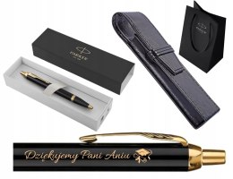 Długopis Parker IM CZARNY GT ZŁOCENIA z GRAWEREM Z ETUI CZARNYM NA PREZENT