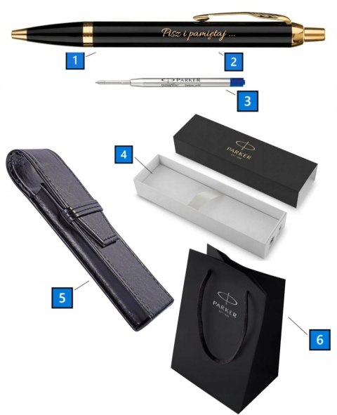 Długopis Parker IM CZARNY GT ZŁOCENIA z GRAWEREM Z ETUI CZARNYM NA PREZENT