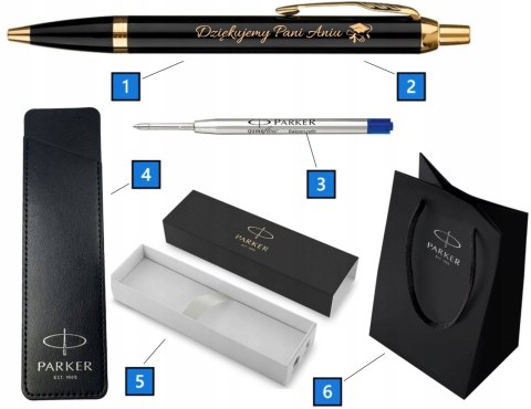 Długopis Parker IM CZARNY GT ZŁOCENIA z GRAWEREM Z ETUI CZARNYM PARKER