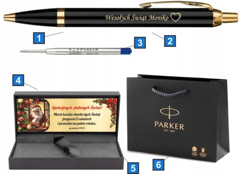 PARKER IM CZARNY ZŁOCONY GT Z GRAWEREM W PUDEŁKU TABLICZKA NA ŚWIĘTA