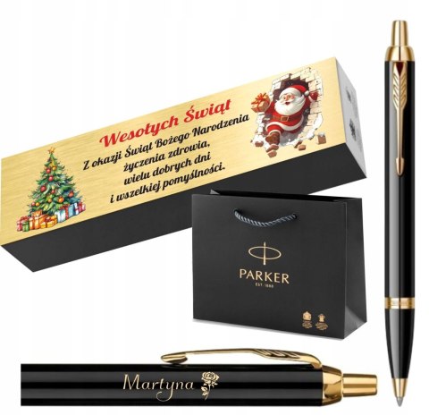 WYJĄTKOWY PREZENT NA ŚWIĘTA Parker IM Czarny Złocony z Grawerem I Tabliczką
