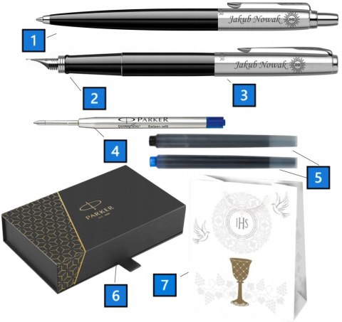 DŁUGOPIS I PIÓRO PARKER JOTTER CZARNY Tabliczka PREZENT PREZNET NA KOMUNIĘ