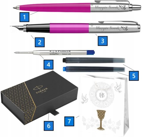 DŁUGOPIS I PIÓRO PARKER JOTTER RÓŻOWY Tabliczka PREZENT PREZNET NA KOMUNIĘ