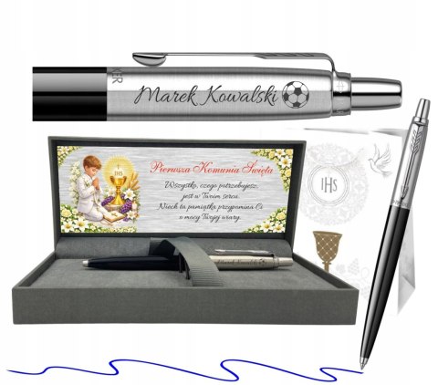 Długopis Parker Jotter Czarny z Grawerem w pudełku prestige z tabliczką na Pierwszą Komunię