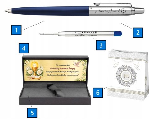 Długopis Parker Jotter Granataowy z Grawerem w pudełku prestige z tabliczką na Pierwszą Komunię