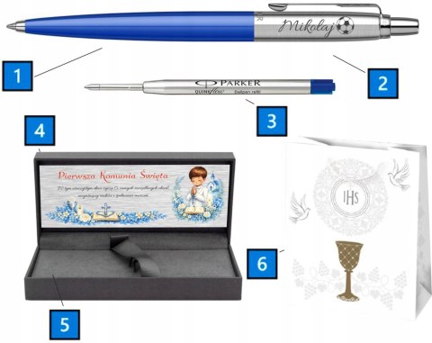 Długopis Parker Jotter Niebieski z Grawerem w pudełku prestige z tabliczką na Pierwszą Komunię