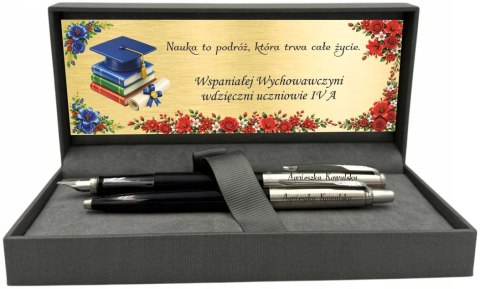 Zestaw Parker Jotter czarny pióro długopis z grawerem dyplom A5 prezent dla nauczyciela