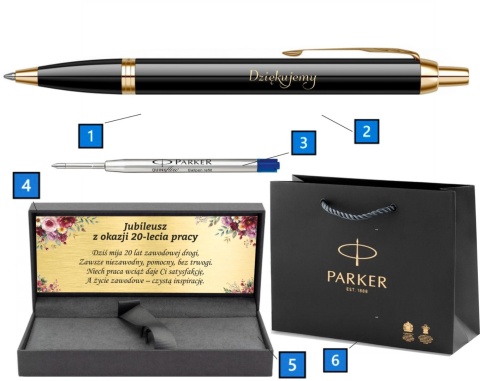 Długopis Parker IM czarny złocony GT z grawerem i tabliczką — pudełko Prestige