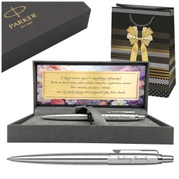 Długopis Parker Jotter Stainless Steel CT z grawerem i tabliczką — pudełko Prestige