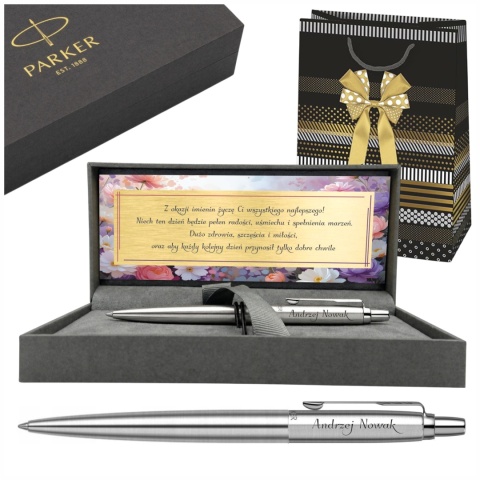 Długopis Parker Jotter Stainless Steel CT z grawerem i tabliczką — pudełko Prestige