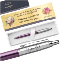 Parker Jotter Victoria Violet z grawerem w kartonowym pudełku ze złotą tabliczką z dedykacją