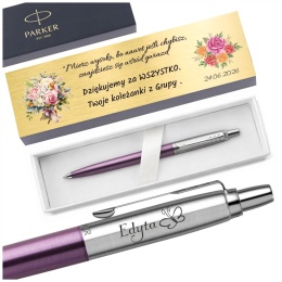 Parker Jotter Victoria Violet z grawerem w kartonowym pudełku ze złotą tabliczką z dedykacją