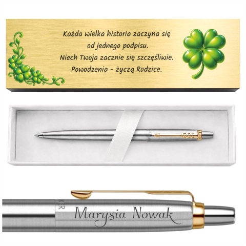 Długopis żelowy Parker Jotter Stainless Steel G z grawerem i tabliczką w pudełku