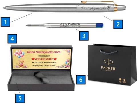 estaw Parker Jotter GT z grawerem, wkładem QuinkFlow, tabliczką, pudełkiem i torebką