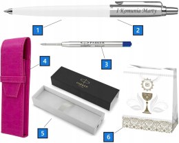 DŁUGOPIS PARKER JOTTER BIAŁY Z GRAWEREM PREZENT NA KOMUNIĘ Z ETUI RÓŻOWY
