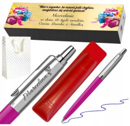 DŁUGOPIS PARKER JOTTER MAGENTA Z GRAWEREM ZESTAW Z TABLICZKĄ I ETUI