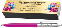 DŁUGOPIS PARKER JOTTER MAGENTA Z GRAWEREM ZESTAW Z TABLICZKĄ I ETUI