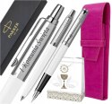 PARKER ZESTAW PIÓRO I DŁUGOPIS JOTTER BIAŁY Z GRAWEREM Z ETUI NA KOMUNIĘ