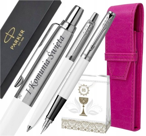 PARKER ZESTAW PIÓRO I DŁUGOPIS JOTTER BIAŁY Z GRAWEREM Z ETUI NA KOMUNIĘ PARKER ZESTAW PIÓRO I DŁUGOPIS JOTTER BIAŁY Z GRAWEREM Z ETUI NA KOMUNIĘ