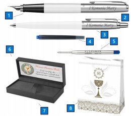 ZESTAW PARKER JOTTER BIAŁE PIÓRO I DŁUGOPIS Z GRAWEREM PREZENT NA KOMUNIĘ