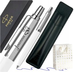 DŁUGOPIS PARKER JOTTER BIAŁY PREZENT NA KOMUNIĘ ZESTAW Z ETUI + GRAWER