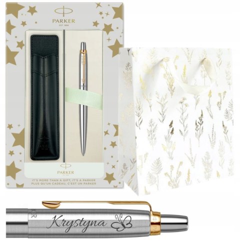 DŁUGOPIS PARKER JOTTER STAL GT Z GRAWEREM W PUDEŁKO + ETUI PARKER CZARNE