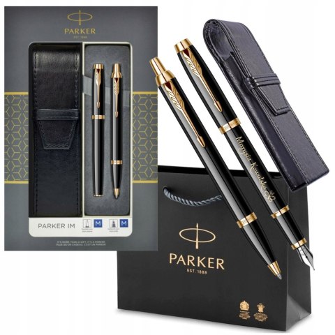 PARKER DŁUGOPIS I PIÓRO IM GT ZŁOCONE z GRAWEREM W PUDEŁKU I ETUI CZARNE PARKER DŁUGOPIS I PIÓRO IM GT ZŁOCONE z GRAWEREM W PUDEŁKU I ETUI CZARNE