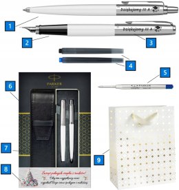 PARKER JOTTER BIAŁY ZESTAW PIÓRO DŁUGOPIS Z GRAWEREM TABLICZKĄ PIÓRNIKIEM