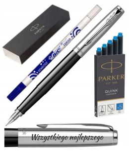 PARKER JOTTER CZARNE PIÓRO Z GRAWEREM WYMAZYWACZ BIC I NABOJE WRAZ TOREBKĄ