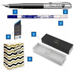 PARKER JOTTER CZARNE PIÓRO Z GRAWEREM WYMAZYWACZ BIC I NABOJE WRAZ TOREBKĄ