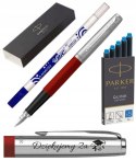 PARKER JOTTER CZERWONE PIÓRO Z GRAWEREM WYMAZYWACZ BIC I NABOJE Z TOREBKĄ