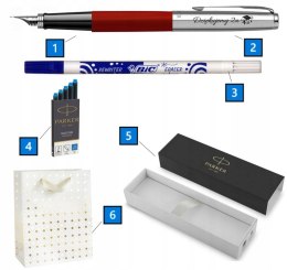 PARKER JOTTER CZERWONE PIÓRO Z GRAWEREM WYMAZYWACZ BIC I NABOJE Z TOREBKĄ