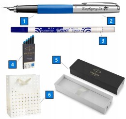 PARKER JOTTER NIEBIESKIE PIÓRO Z GRAWEREM WYMAZYWACZ BIC I NABOJE Z TOREBKĄ