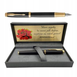 PARKER Pióro IM Premium BLACK GT F POZŁACANY z TABLICZKĄ NA PREZENT