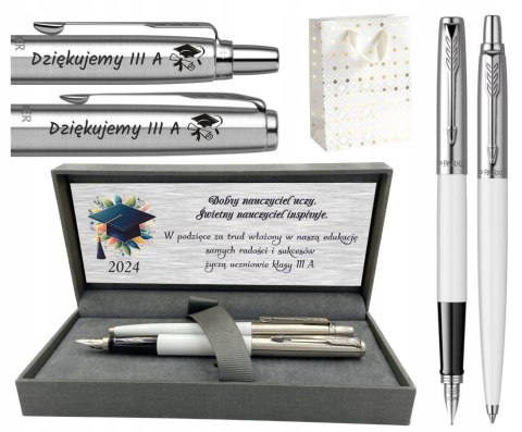 PARKER ZESTAW PIÓRO I DŁUGOPIS JOTTER BIAŁY Z GRAWEREM I SUBLIMACJĄ
