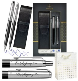 ZESTAW DŁUGOPIS PARKER + PIÓRO JOTTER CZARNY Z GRAWEREM I ETUI NA PREZENT