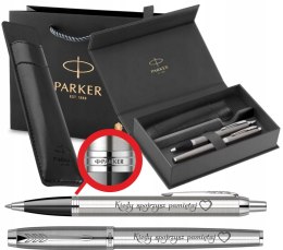 ZESTAW DŁUGOPIS PIÓRO WIECZNE PARKER IM STAL NA PREZENT GRAWER ETUI PUDEŁKO