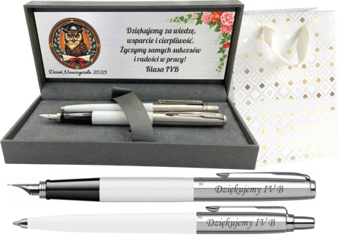 PARKER PIÓRO I DŁUGOPIS JOTTER BIAŁY Z TWOIM GRAWEREM PREZENT NA DZIEŃ NAUCZYCIELA